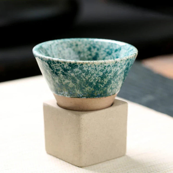 Unique handmade Japanese coffee mug, artisan ZenCraft porcelain tea cup, ceramic drinkware.