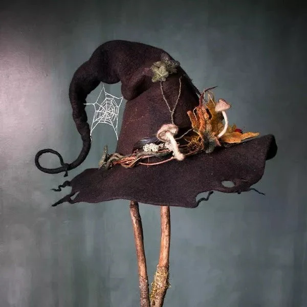 Quality handmade felt witch hat, a unique women's Halloween gift & spooky costume party accessory.