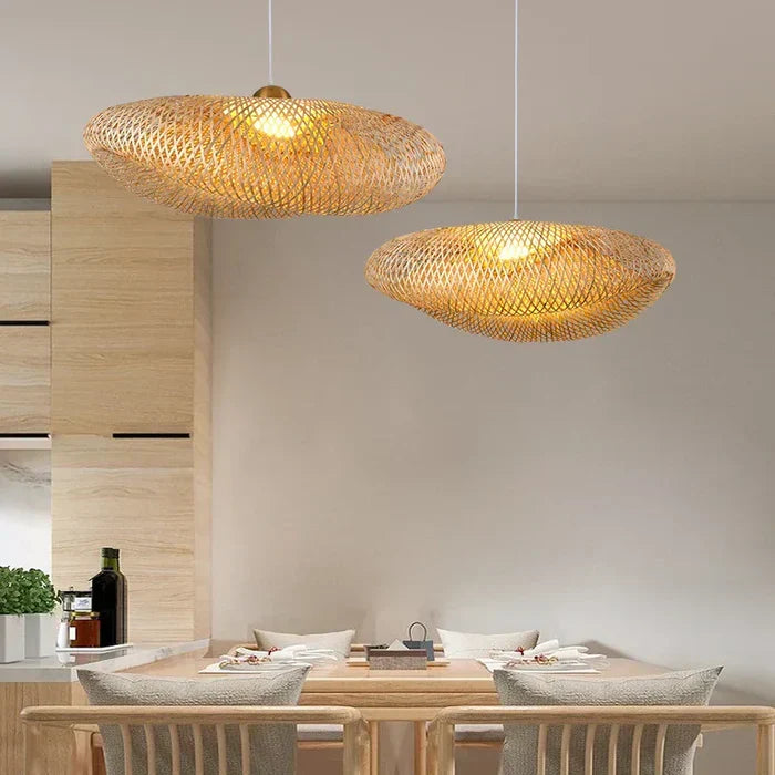 Handmade Rattan Pendant Lamp: Natural home lighting, bohemian rustic ceiling light fixture.