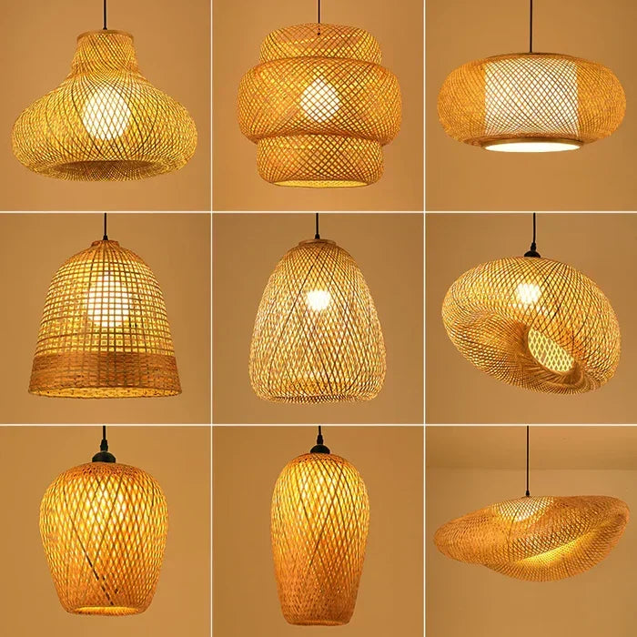 Bohemian Rattan Ceiling Light: Handmade woven pendant lamp for natural, rustic home ambiance.