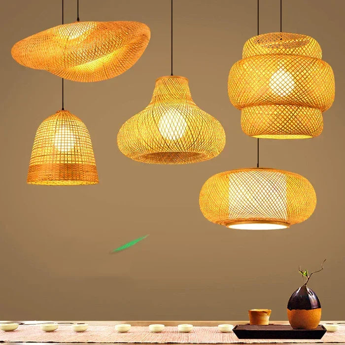 Rustic Handmade Rattan Lamp: Unique natural light pendant, perfect for bohemian interior decor.