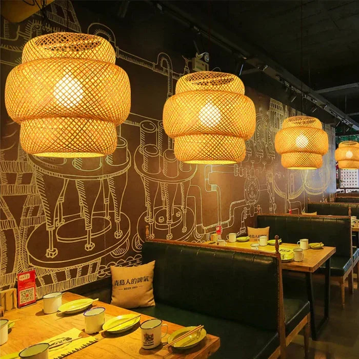 Artisanal Rattan Pendant Light: Handwoven design, natural material, stylish home ceiling lighting.