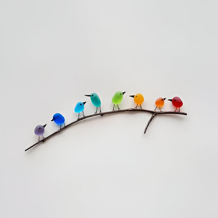 Handmade sea glass birds coastal wall art, unique ocean inspired home decor perfect for beach house gifts.