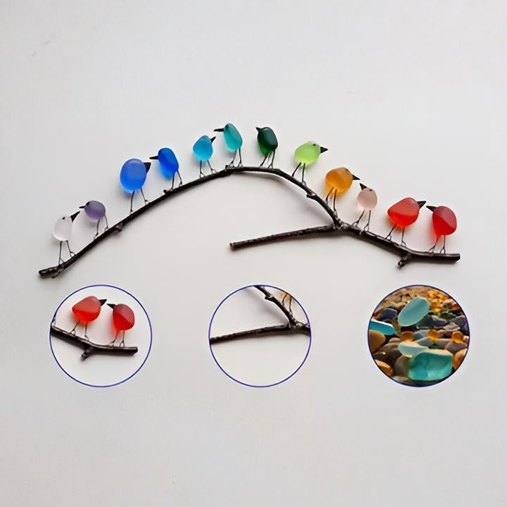 Artistic sea glass birds wall decor, a handcrafted ocean-inspired piece bringing coastal charm to any home.