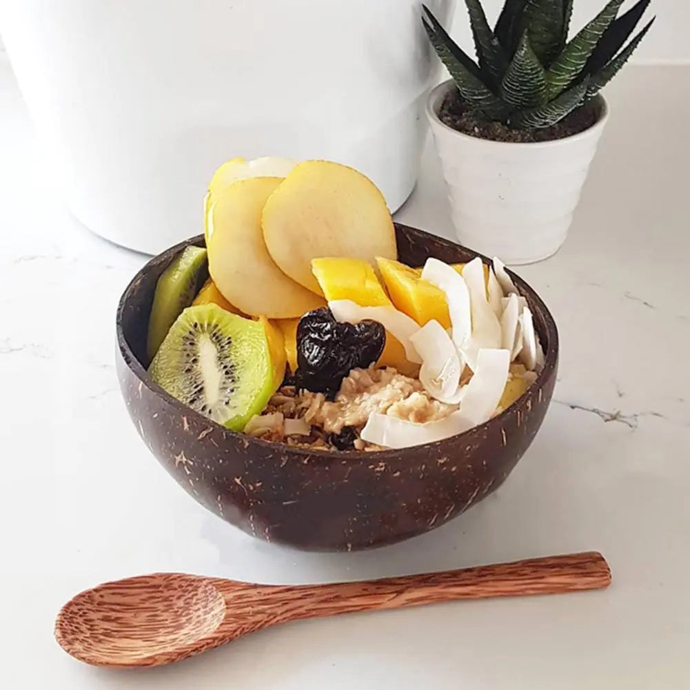 Handmade TropiBowl sustainable coconut shell food bowl for eco-friendly kitchenware & natural decor. Perfect for smoothie bowls.