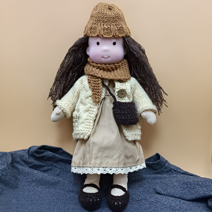 Comforting handmade Waldorf cloth doll, organic baby gift for imaginative play.