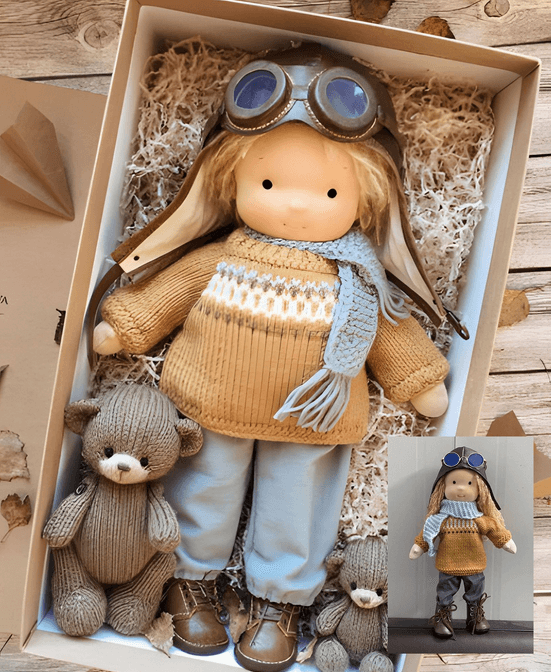 Handmade Waldorf Cuddle Doll Poppi. Soft, natural materials, perfect for imaginative play and comfort for children.