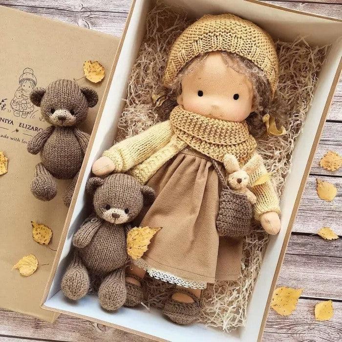 Kids gift: Handmade Waldorf cuddle doll Poppi. Soft plush toy with natural materials, great for imaginative play.