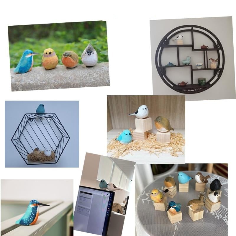 Assorted handmade wooden birds, beautiful home accents & artisan craft for nature enthusiasts.