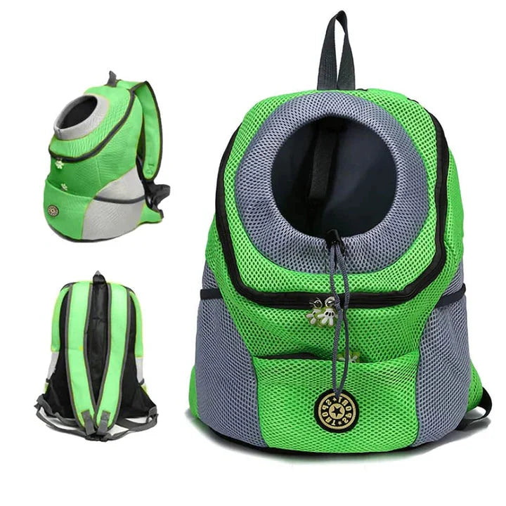 Dog hiking backpack. Hands-free pet travel carrier for small to large dogs. Comfortable & secure for outdoor adventures.