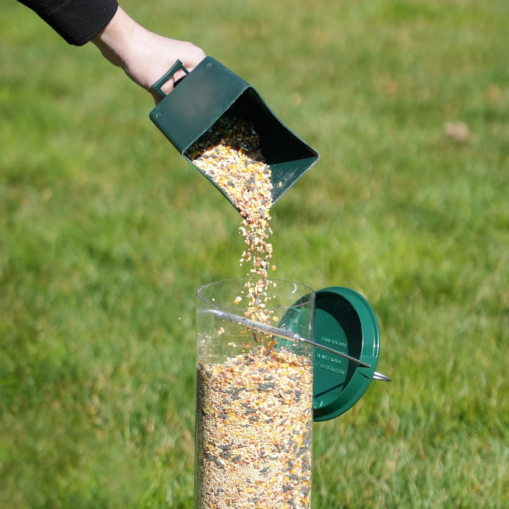Durable squirrel-proof bird feeder for wild birds, perfect garden decor for backyard bird watching. Plastic.