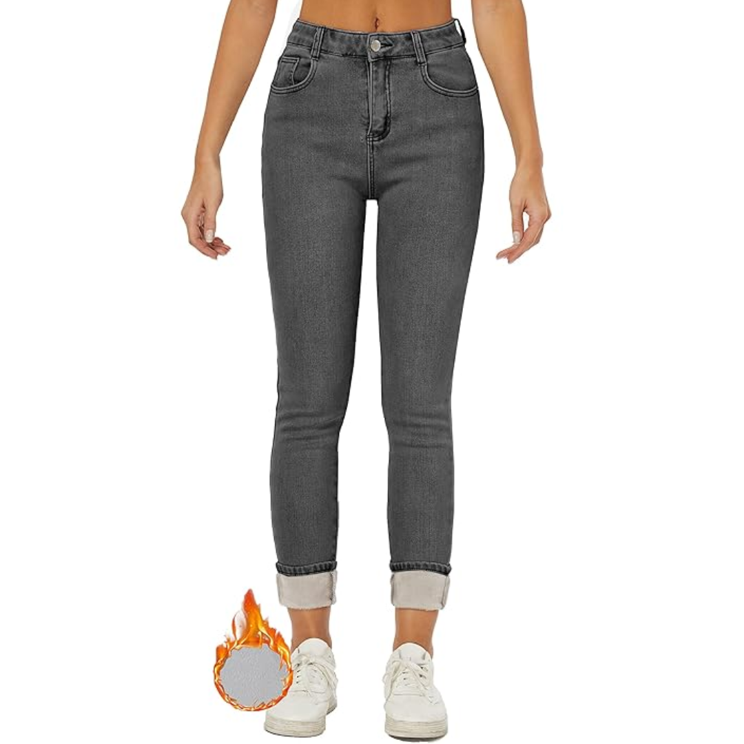 Back view of women's Hannah fleece-lined skinny jeans, showing pockets