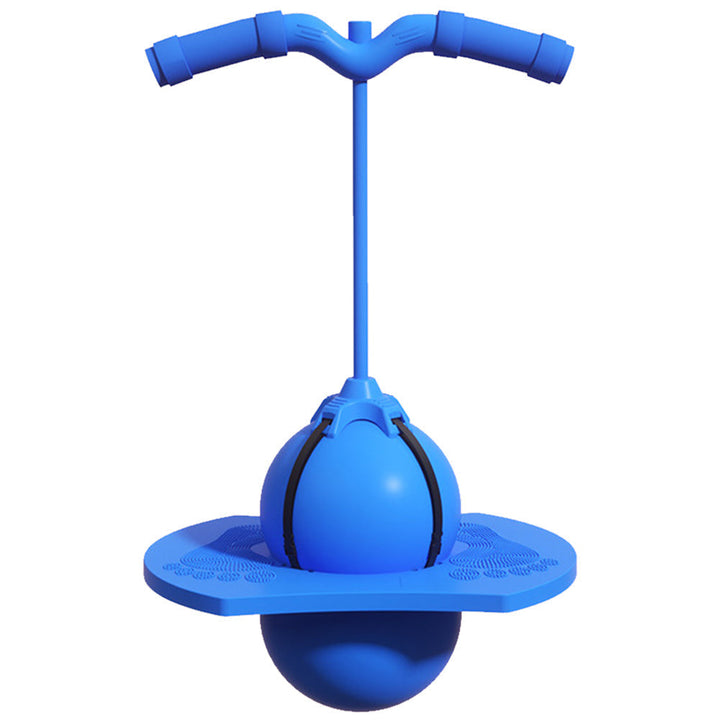 Energetic child having fun on a pogo ball toy, perfect for outdoor active play and physical development.