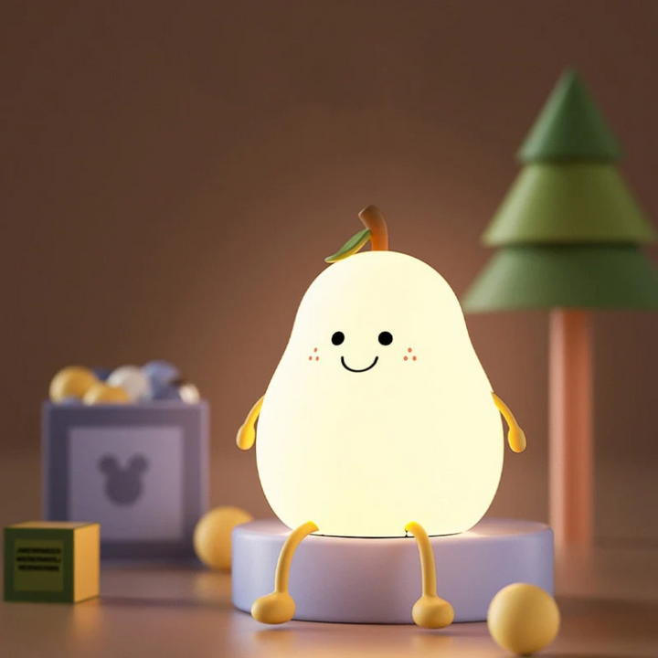 Soothing pear LED night light, a child-friendly comfort lamp perfect for kids' bedtime and nursery decor.