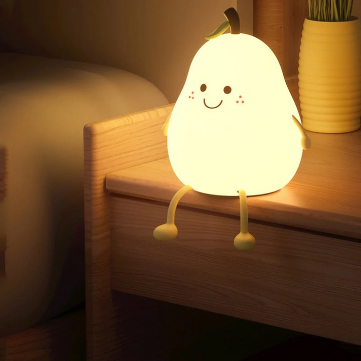 Children's comfort pear night light, a gentle LED kids lamp creating a soft glow for bedtime and sleep.