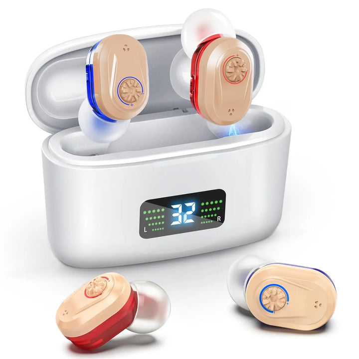 HearMax invisible mini hearing aid with noise reduction, enhancing daily auditory support for adults.