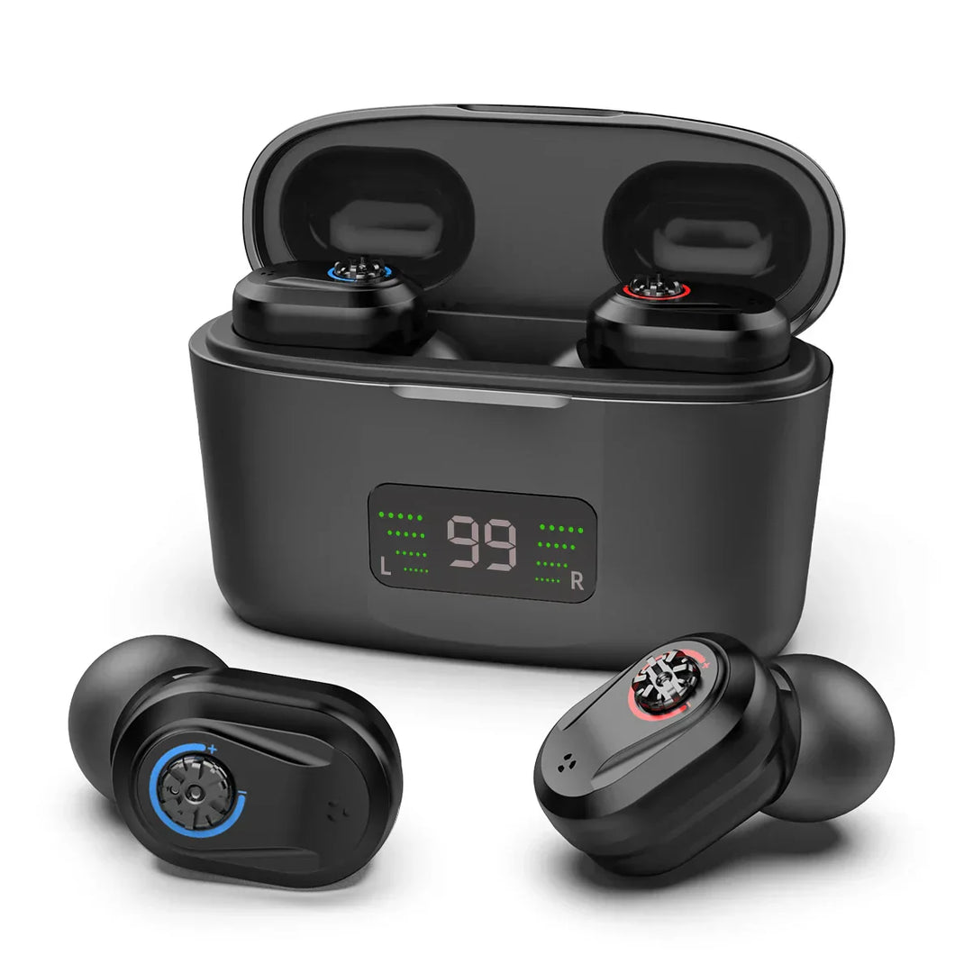 HearMax personal sound amplifier: a comfortable, wireless, and nearly invisible solution with noise reduction.
