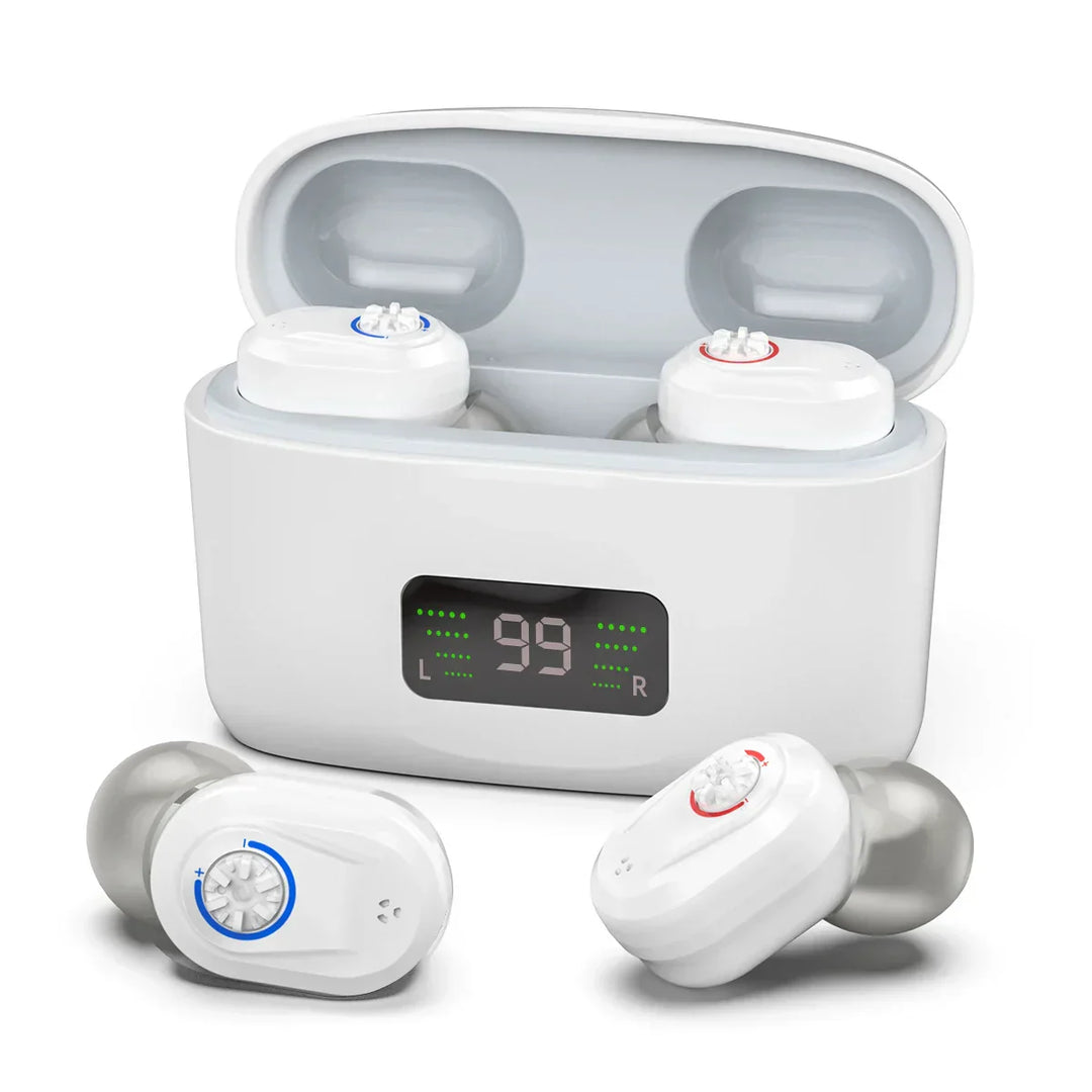Daily use HearMax mini hearing aid, rechargeable and effective for improved auditory support with noise reduction.