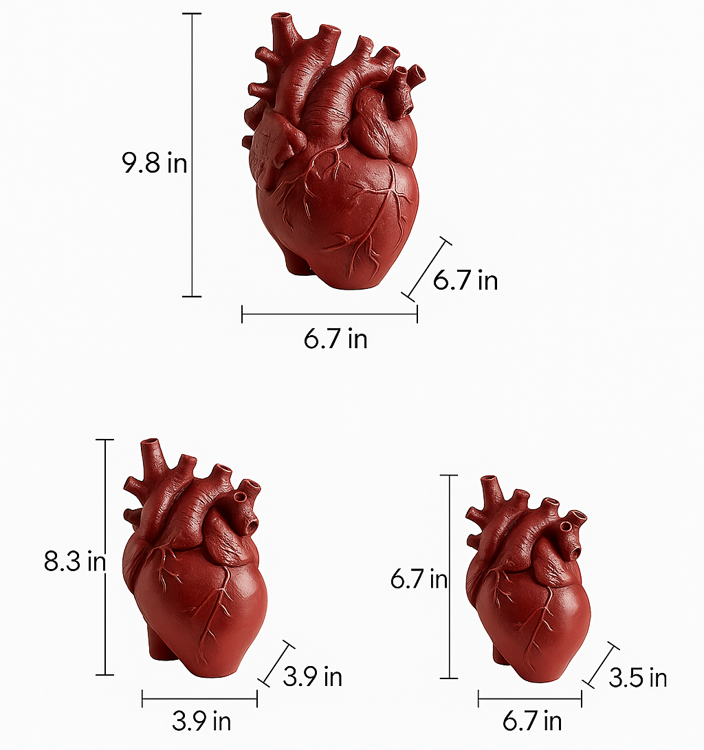 Unique Greek inspired heart vase, a decorative resin flower holder for a chic modern home.