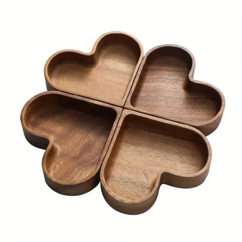 Beautiful heart solid wood decorative tray, ideal for serving snacks, desserts, or as a romantic kitchen gift.