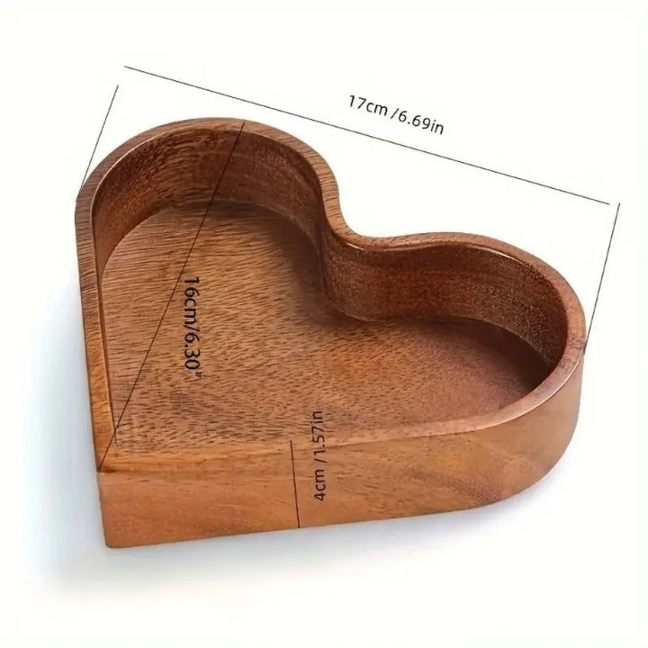 Elegant heart wood serving tray for snacks, desserts, and entertaining; lovely kitchen decor & romantic gift.
