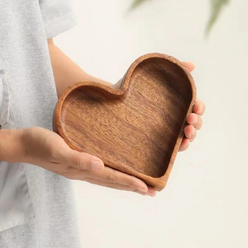 Solid wood heart decorative tray, a charming piece for kitchen decor, snack server, or unique romantic gift.