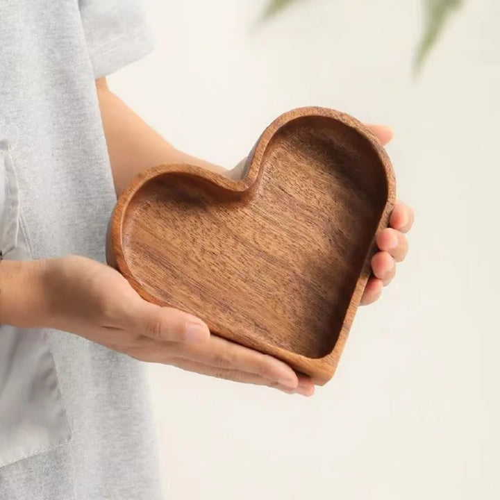 Solid wood heart decorative tray, a charming piece for kitchen decor, snack server, or unique romantic gift.