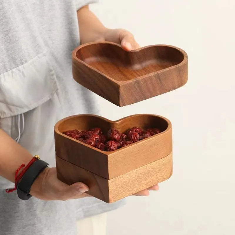 Natural solid wood heart serving tray, ideal for displaying decor, serving snacks, or as a romantic present.