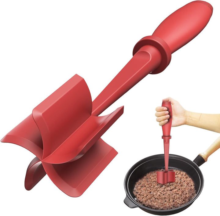 Heavy-duty meat chopper utensil, black, heat-resistant nylon, perfect for browning ground beef.