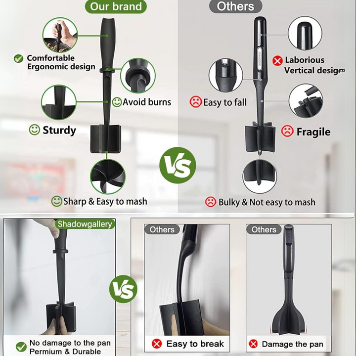 Versatile meat chopper for ground turkey, chicken, pork; black, non-scratch, essential cooking utensil.