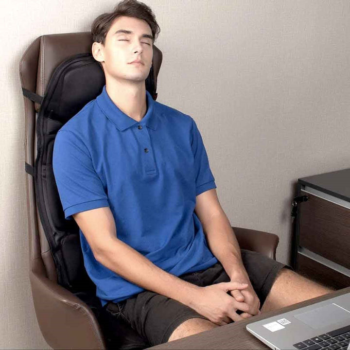 Therapeutic heated back and neck massager pad, perfect for home office, car, or recliner.
