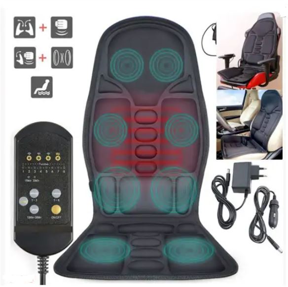 Heated massage chair pad with 8 modes for comprehensive back and neck pain relief. Enjoy home comfort.