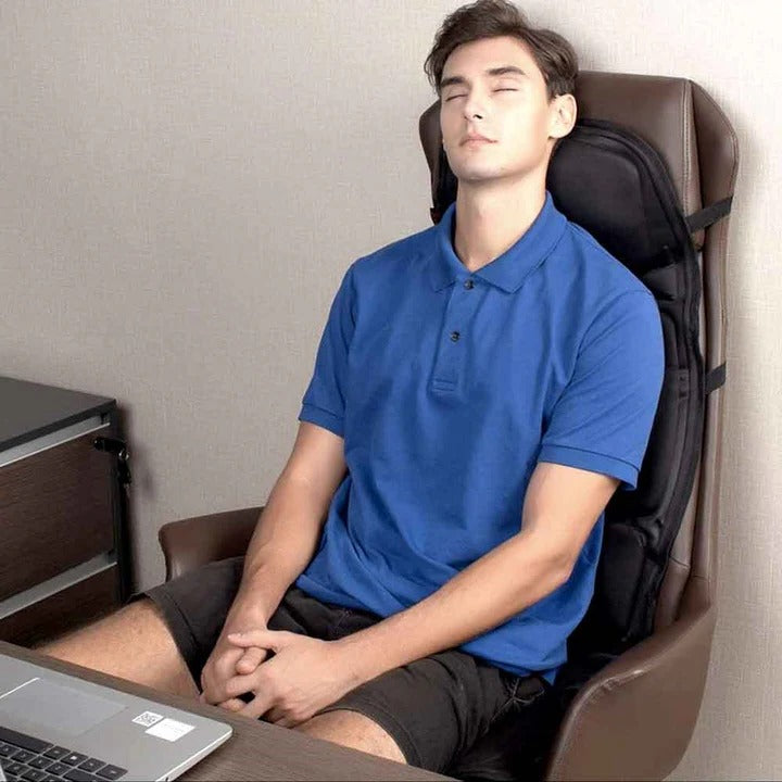 Portable 8-mode heated massager chair pad, perfect for full back & neck relief, enhancing personal care.