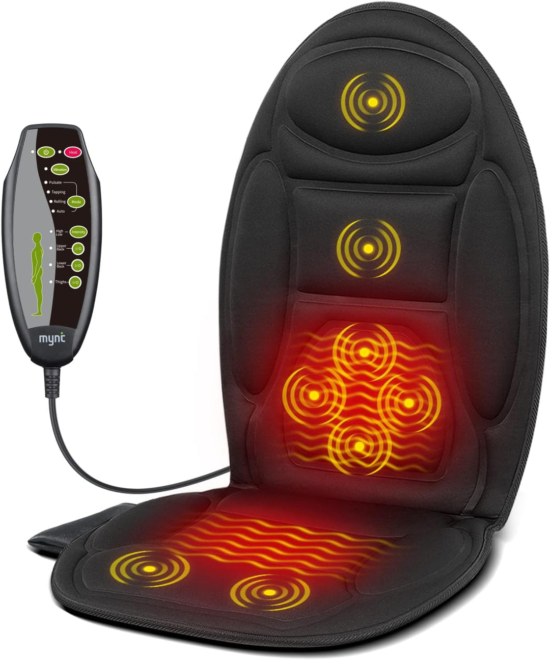 Heated massage seat cushion for car & office. Full back vibration relief & warmth for ultimate comfort.