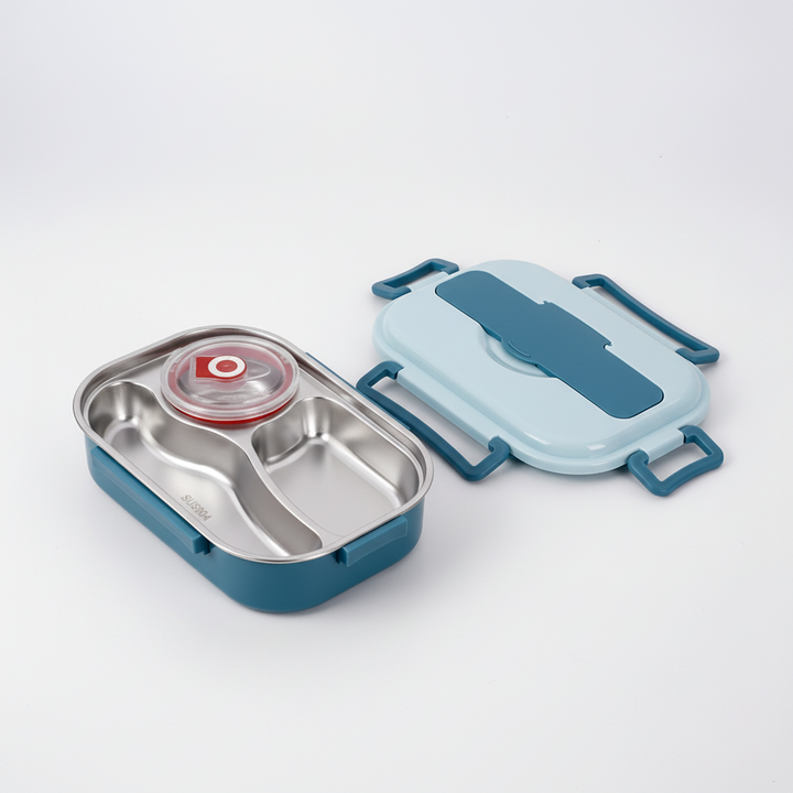 Clean and modern stainless steel bento lunch container, ready for delicious meals
