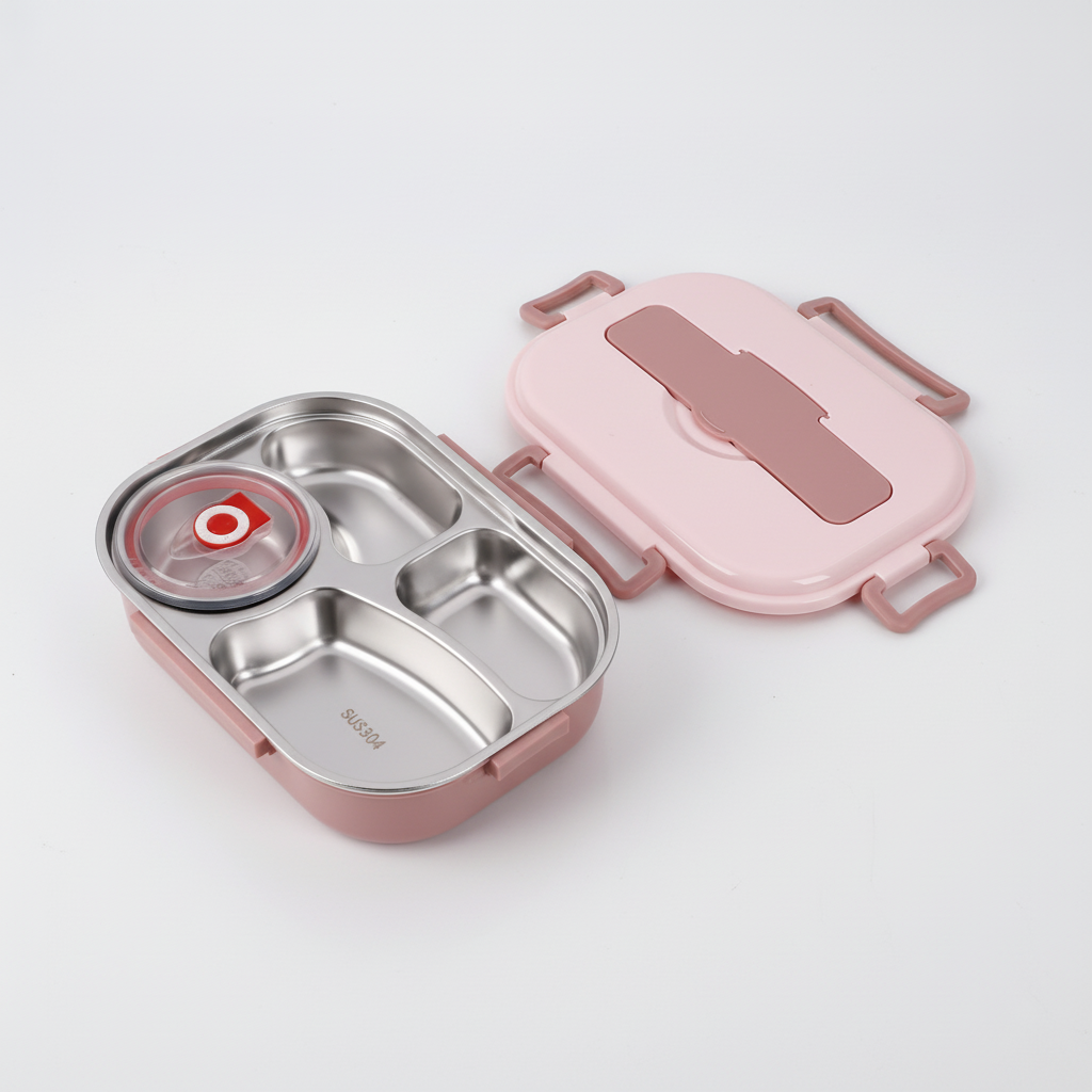 Versatile stainless steel bento box, excellent for transporting entire meals securely