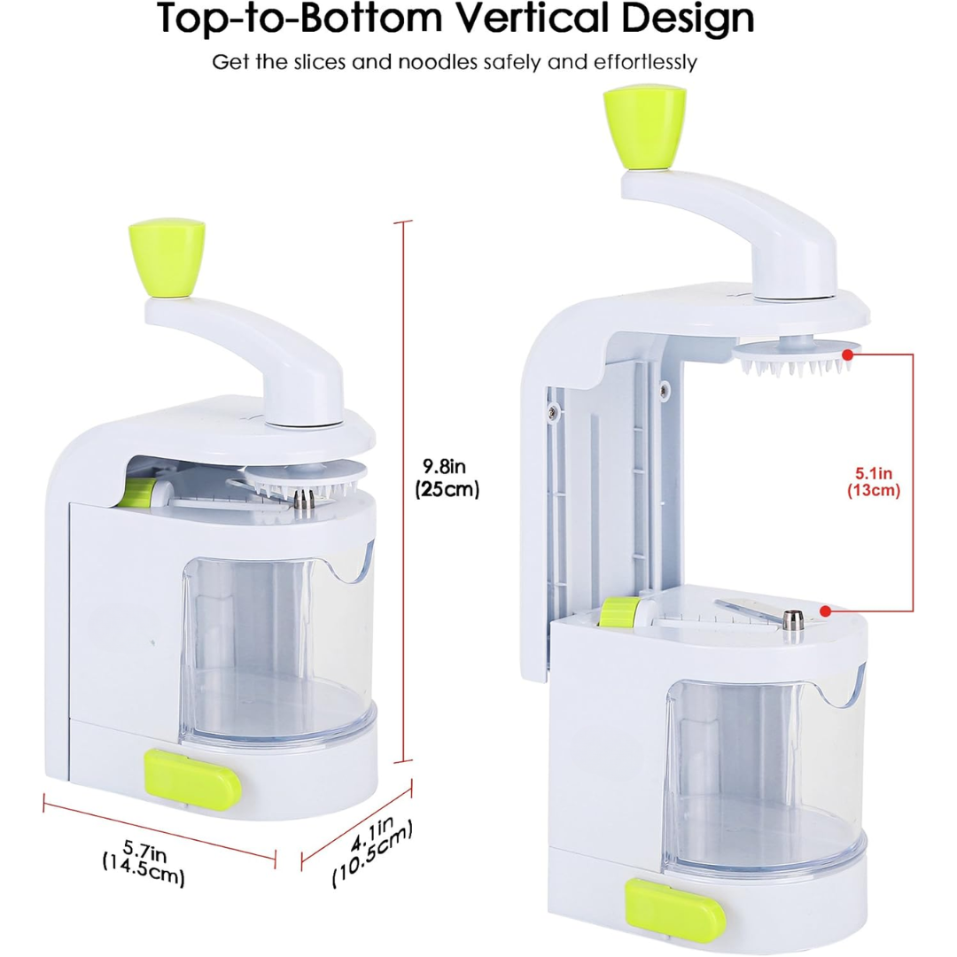 Compact 4-in-1 vegetable spiralizer with durable design, an essential kitchen tool for food preparation.