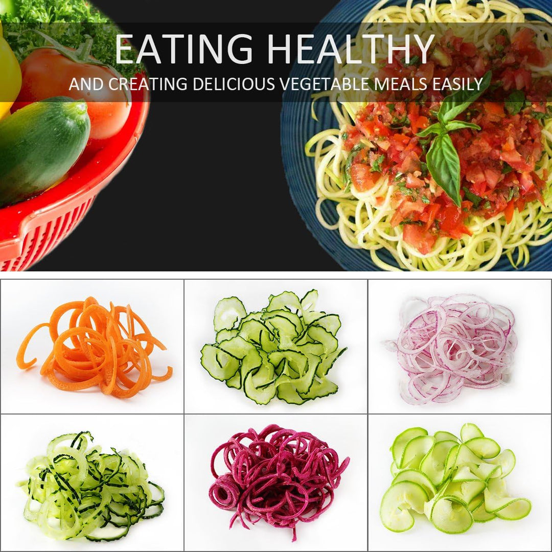 Create delicious low-carb meals using the efficient 4-in-1 heavy-duty veggie noodle maker.