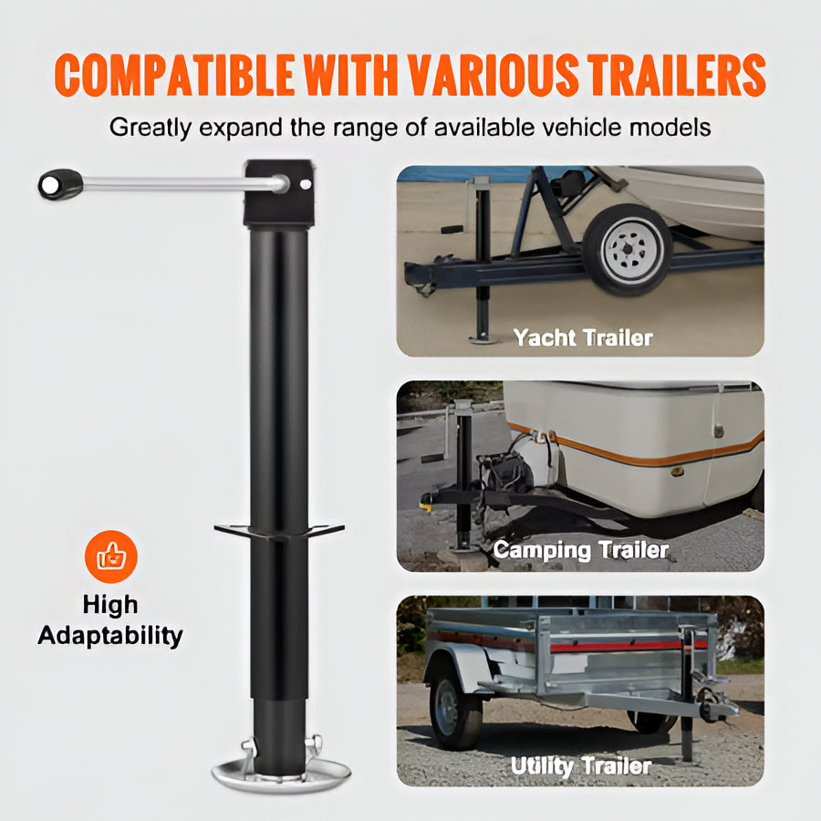 Robust 5000 lb A-frame trailer jack featuring a sturdy drop leg for reliable boat & utility trailer leveling.