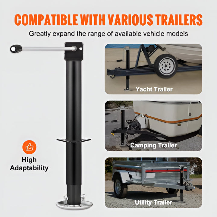Robust 5000 lb A-frame trailer jack featuring a sturdy drop leg for reliable boat & utility trailer leveling.
