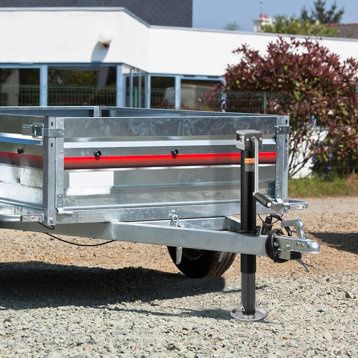 Towing equipment: 5000 lb heavy-duty A-frame trailer jack with drop leg for easy RV & boat trailer lifting.