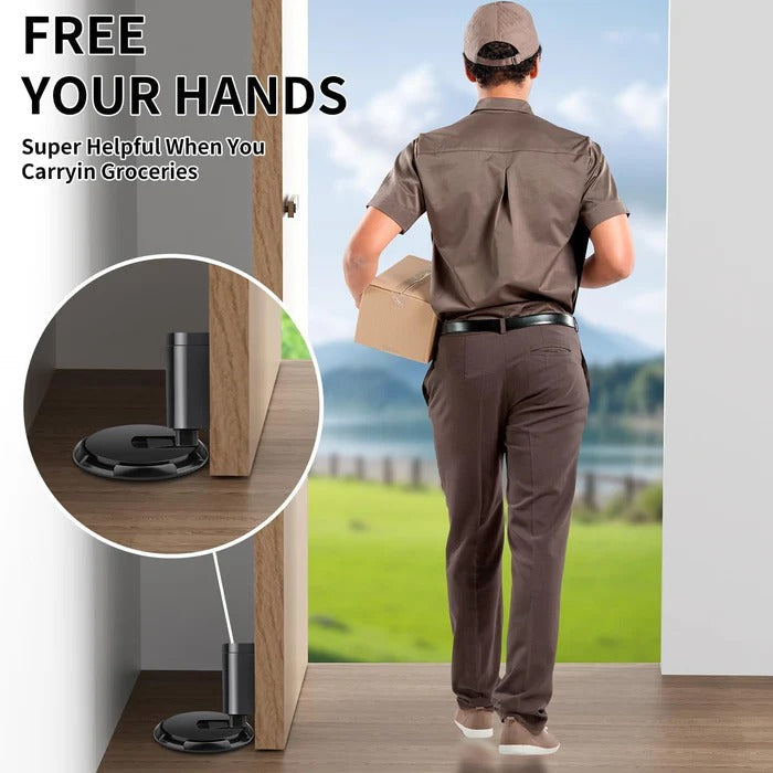 Heavy duty door wedge with adjustable mechanism, ensuring stability & protecting office and home walls.