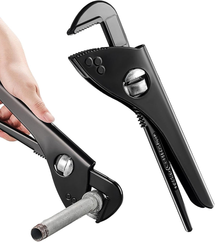 Angled jaw adjustable water pump pliers, heavy-duty for accessing tight spaces.