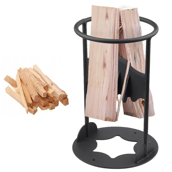 Kindling splitter in action, safely splitting wood for a fire pit or wood stove.