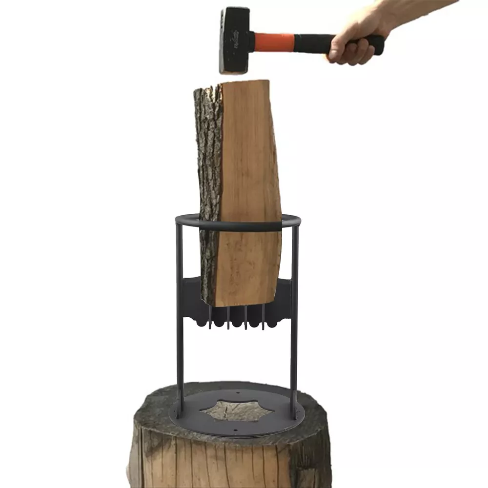 Durable cast iron firewood splitter, an essential outdoor tool for easy kindling.