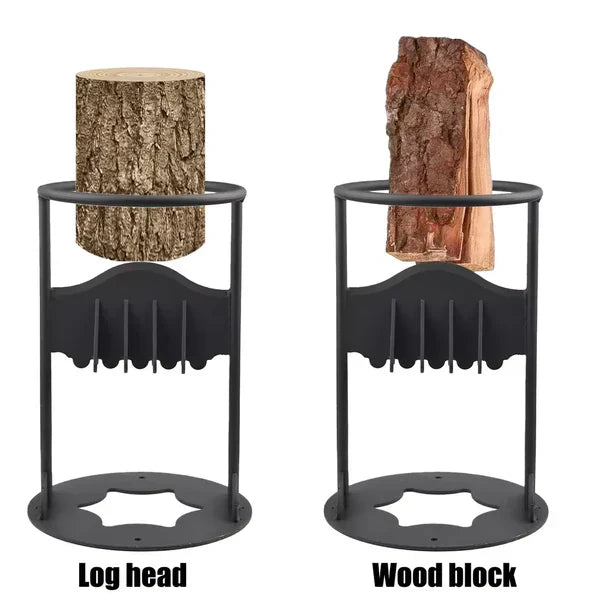 Close-up of heavy-duty cast iron firewood splitter's blade, ideal for efficient kindling.
