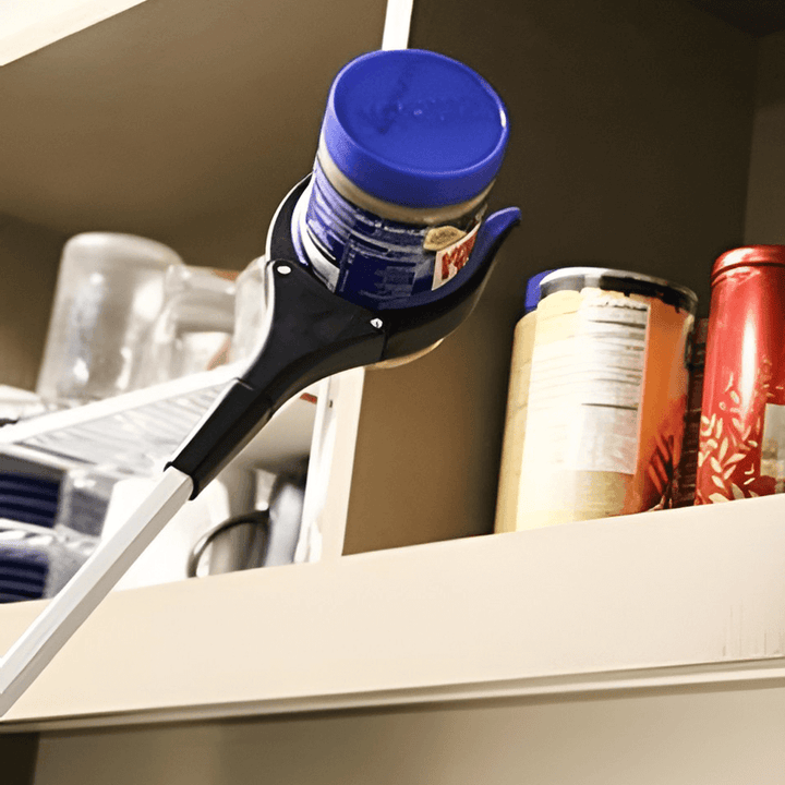 Assistive device: long-handle grabber tool with rotating head, perfect for hard-to-reach items. Mobility aid.