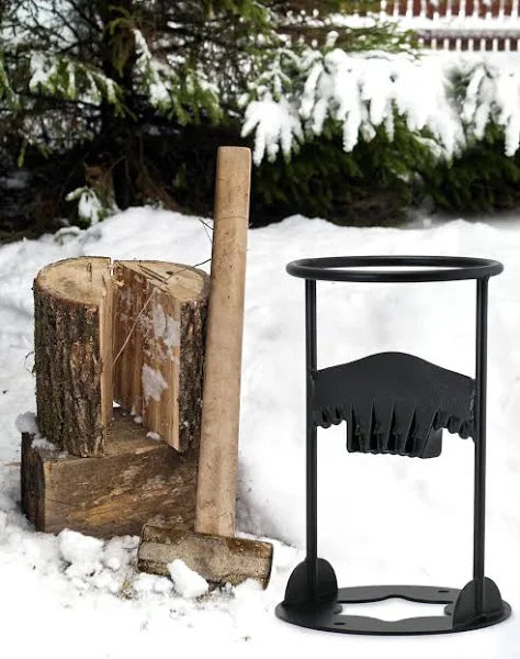 Heavy-duty manual firewood splitter wedge for safe log splitting.