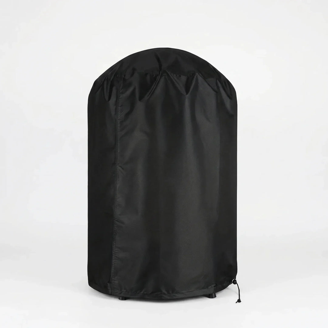 Round BBQ grill cover for kettle smokers. Provides all-weather protection for outdoor grills in your backyard.