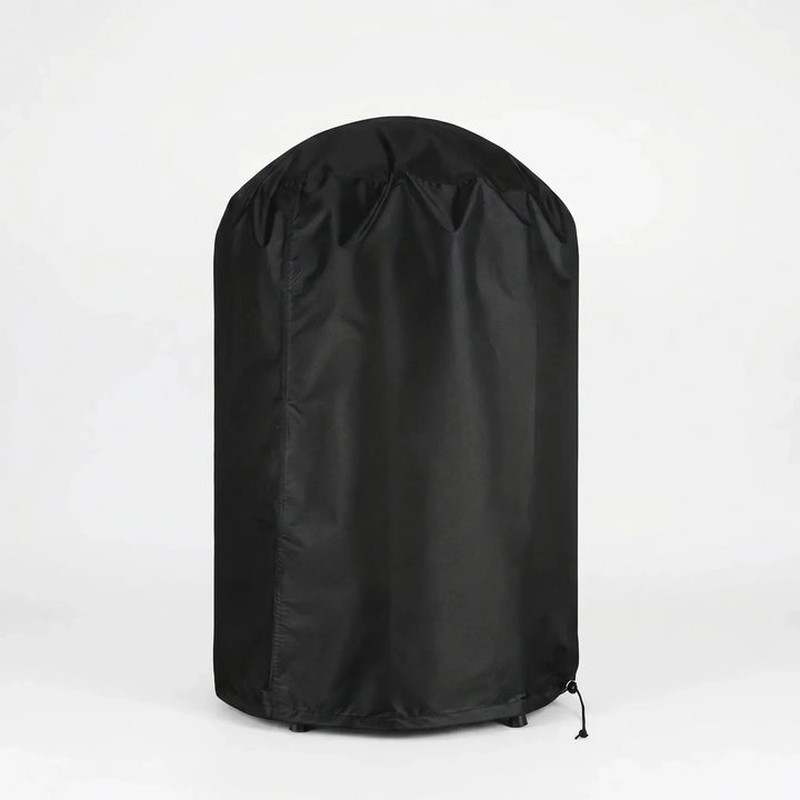 Round BBQ grill cover for kettle smokers. Provides all-weather protection for outdoor grills in your backyard.
